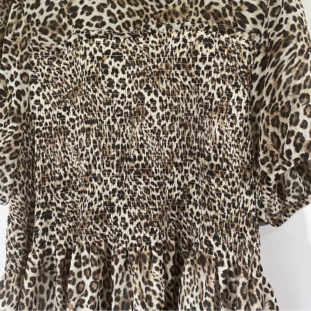 Torrid Smocked Peplum Keyhole Leopard Top - Picture 3 of 10